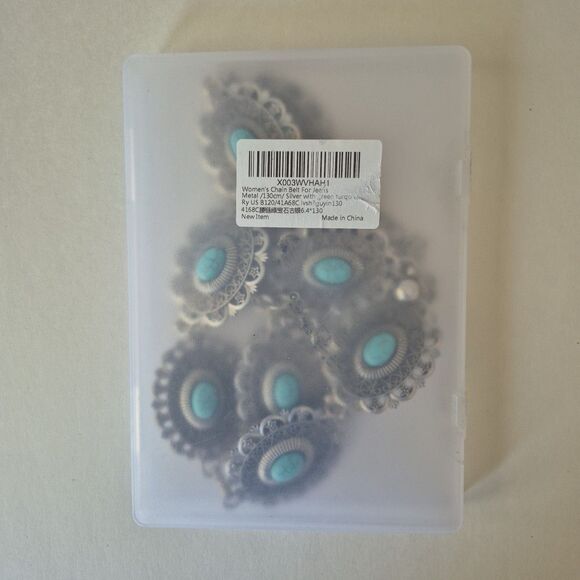 Western Aztec Boho Silver Tone Concho Turquoise Waist Chain Belt Womens 51 IN - Picture 6 of 7